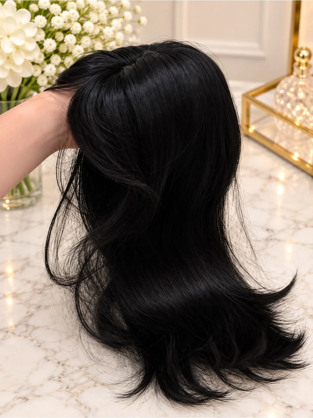 Clip ins Synthetic Hair Topper Black
